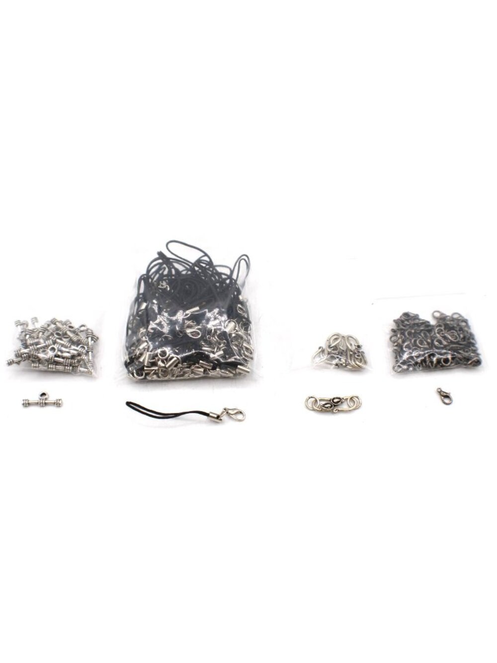 Mixed Jewelry Making Supplies Lot Lobster Clasp Jump Rings Cord Ends Black Cords